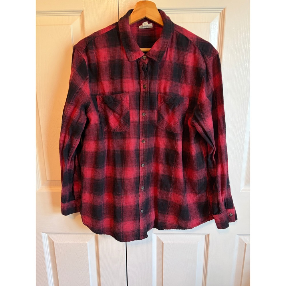 ana a new approach Red Black Buffalo Plaid Flannel Button Down Shirt Womens L
